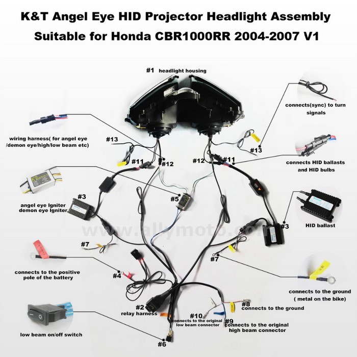 073 Headlight Honda Cbr1000Rr 2004 2005 2006 2007 Angel Halo Demon Eyes Green Kit-6